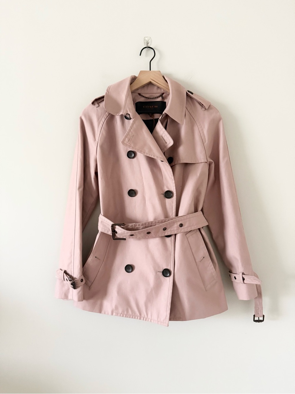 Coach Dusty Pink Double-Breasted Trench Coat with Size S